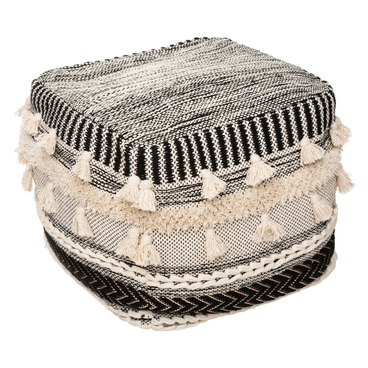 Pouf noir et beige style bohème - Arun