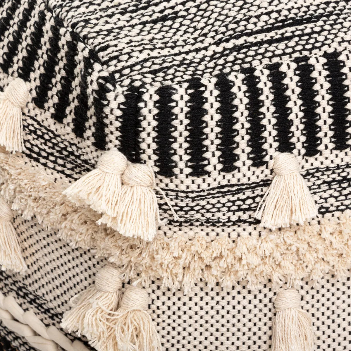 Pouf noir et beige style bohème - Arun