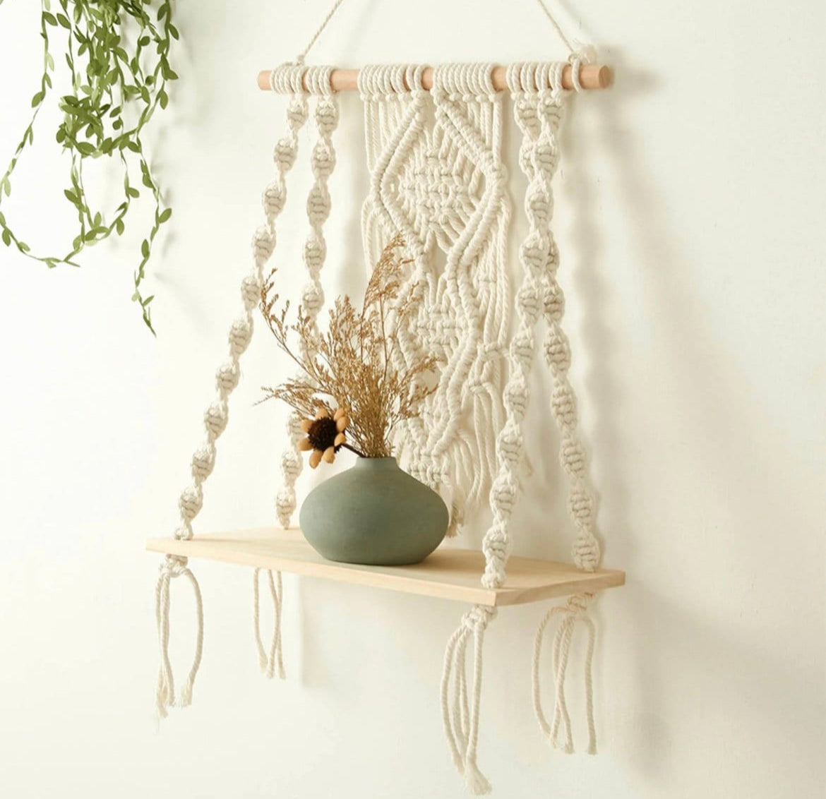 Étagère murale en macramé avec étagère en bois style bohème - Sira