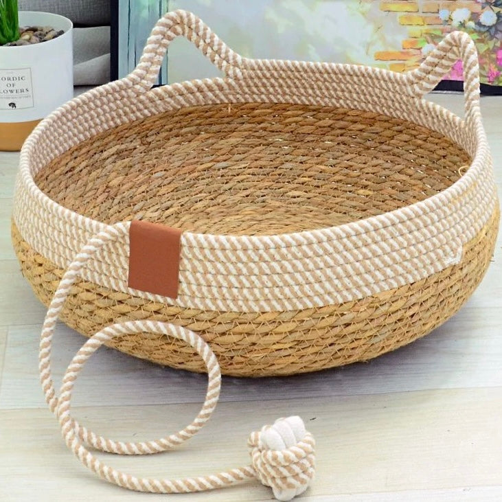 Panier pour chat adulte en rotin tissé style bohème - Miaous