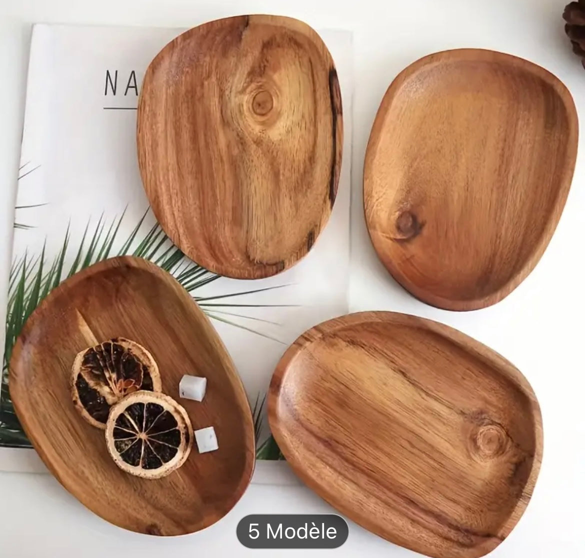 Lot de 4 assiettes en bois massif style bohème - Tiga