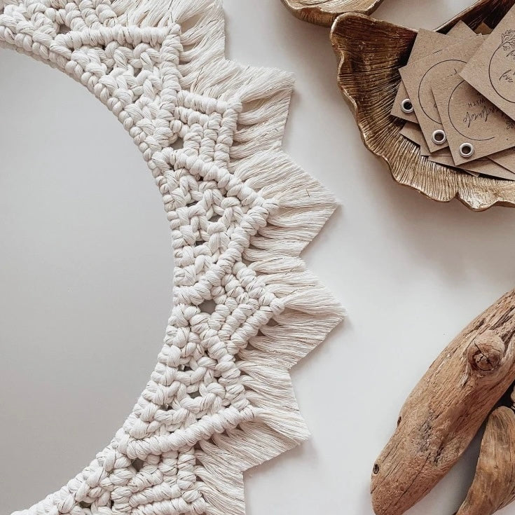 Miroir rond en macramé style boho / bohème - Neto