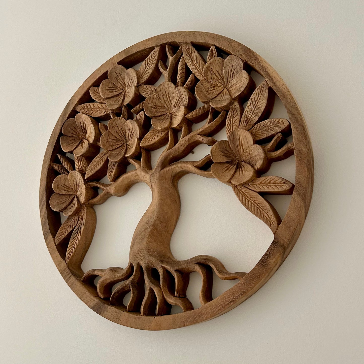 Tableau mural rond arbre de vie en bois de manguier style bohème - Bali