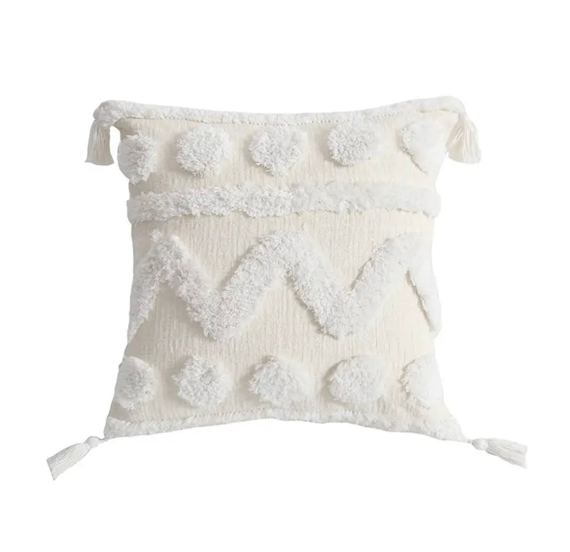 Housse de coussin tuftée à pompon style boho / bohème - Esmé
