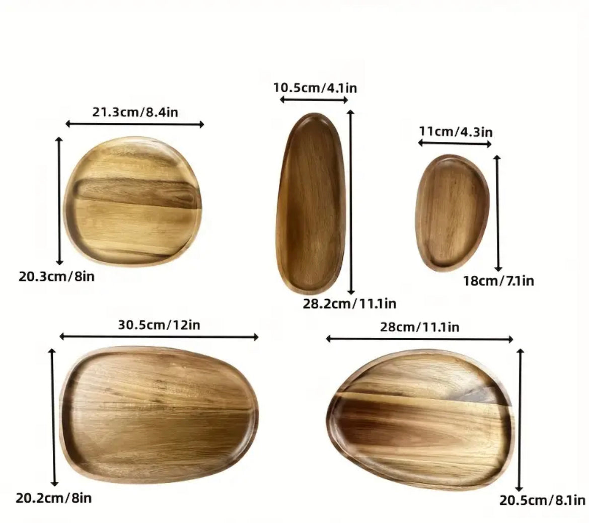 Lot de 4 assiettes en bois massif style bohème - Tiga