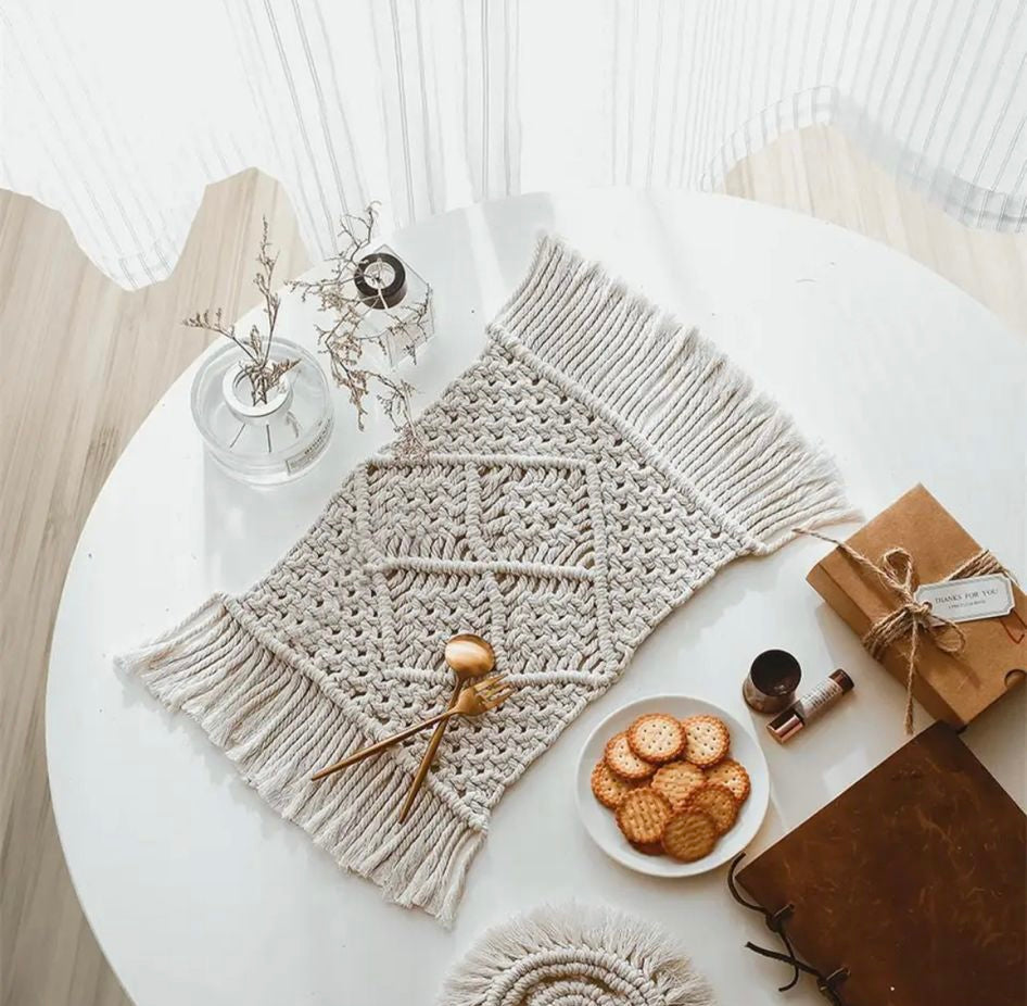 Lot de 4 sets de table en macramé tissé à la main style bohème - Sila