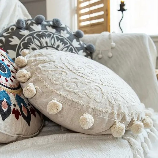 Housse de coussin rond ethnique marocain style bohème - Kalo