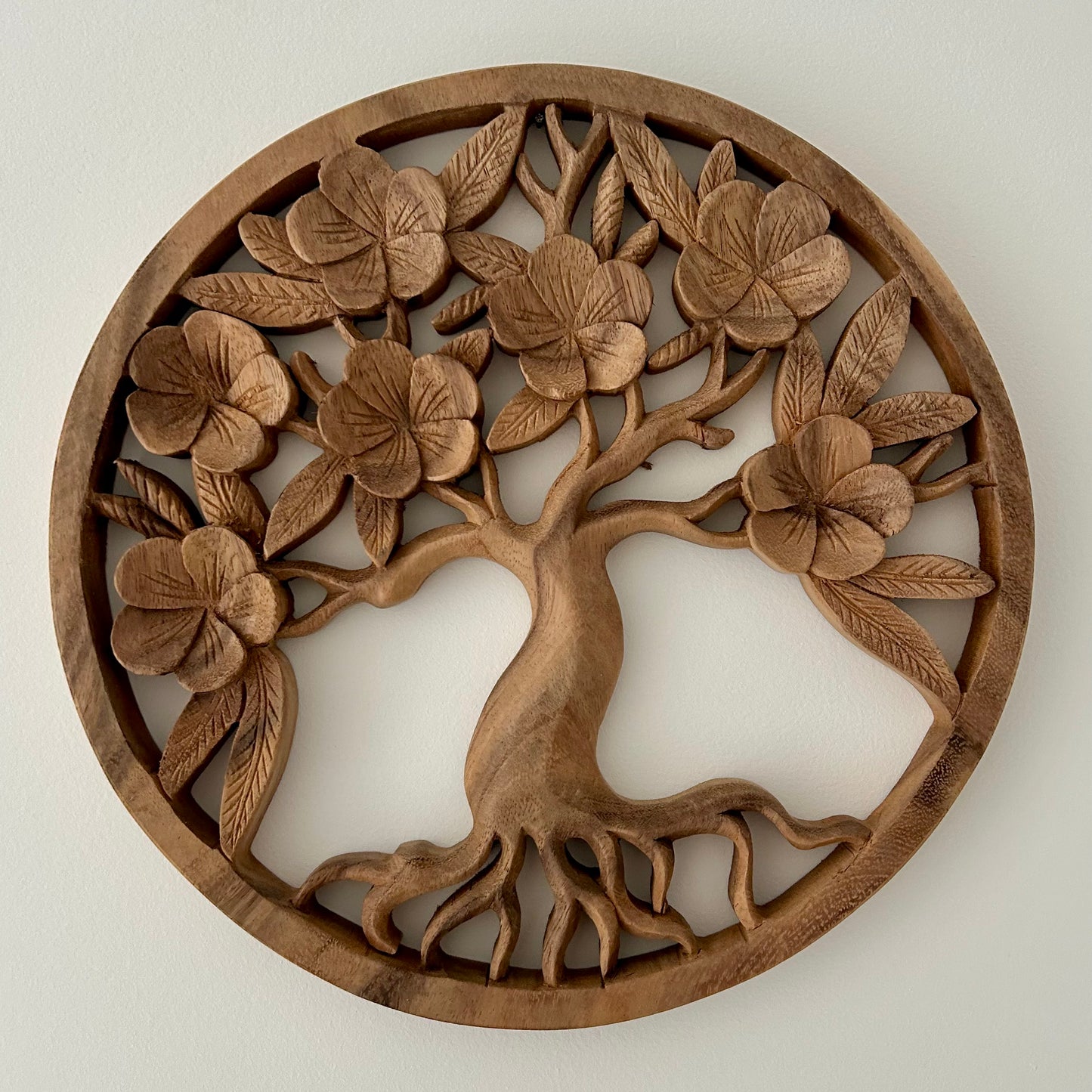 Tableau mural rond arbre de vie en bois de manguier style bohème - Bali