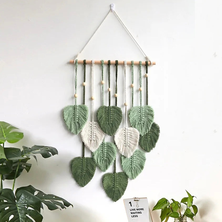 Colgante de pared de macramé con hojas verdes - Hannah