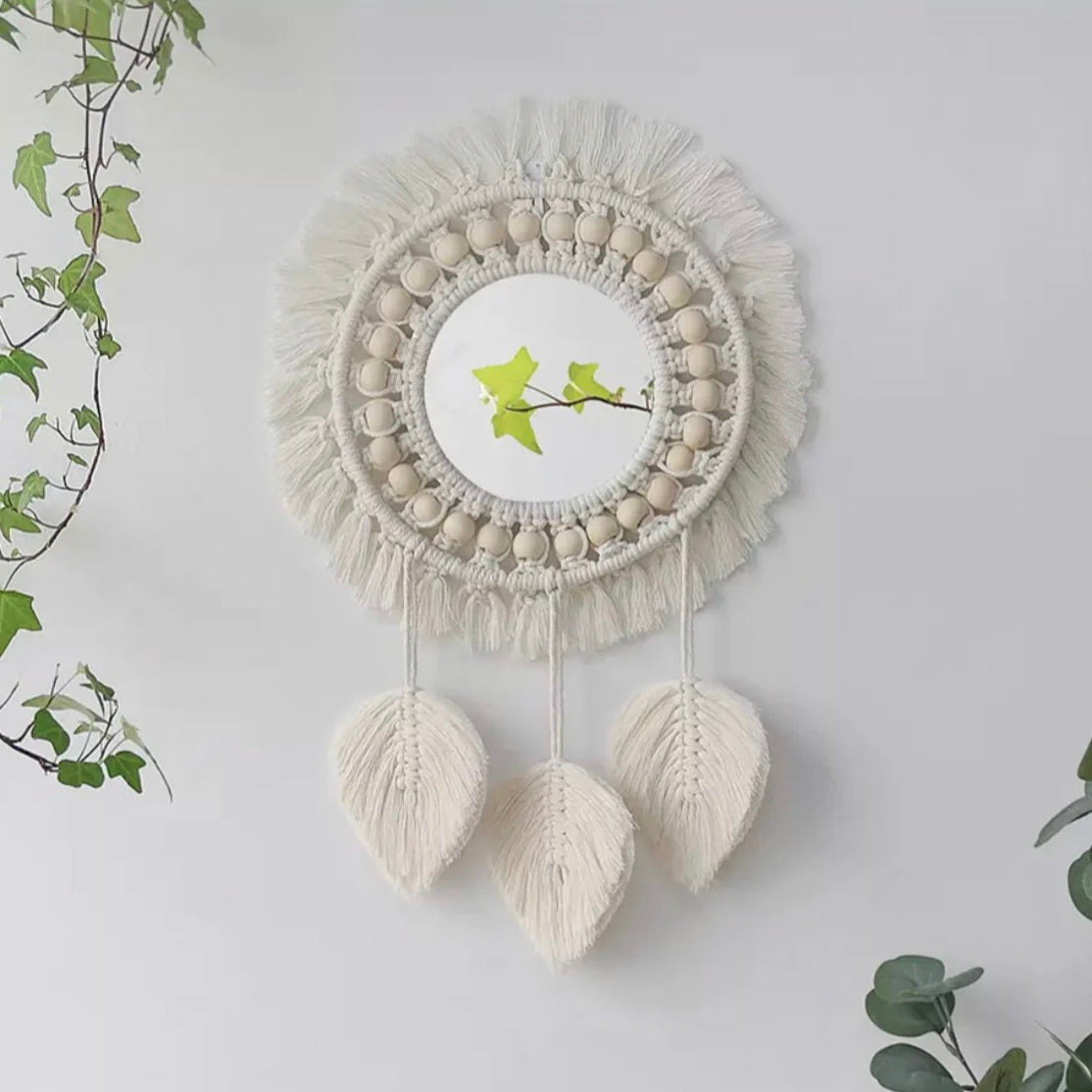 Tenture murale miroir en macramé style bohème - Mila