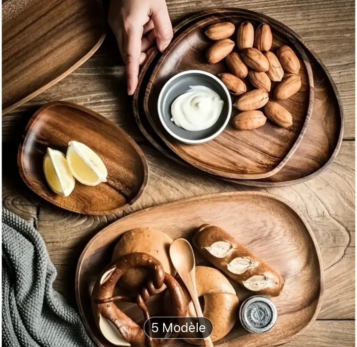 Lot de 4 assiettes en bois massif style bohème - Tiga