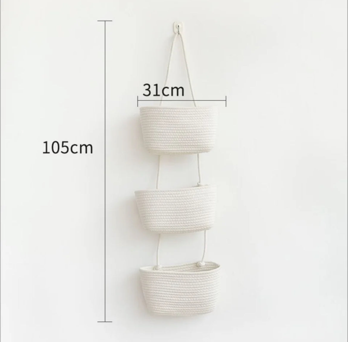 Lot de 3 paniers suspendu tissés en corde de coton style bohème - Boma