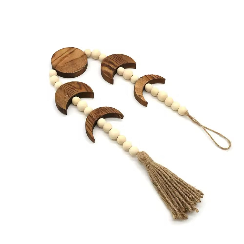 Guirlande murale de phase de lune en bois et macramé style bohème - Luna