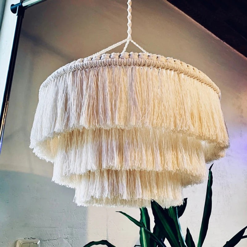Lampe suspendue à franges en macramé tissé style bohème - Valaya