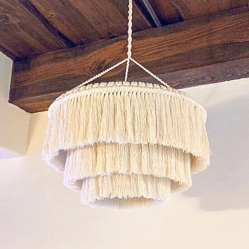 Lampe suspendue à franges en macramé tissé style bohème - Valaya