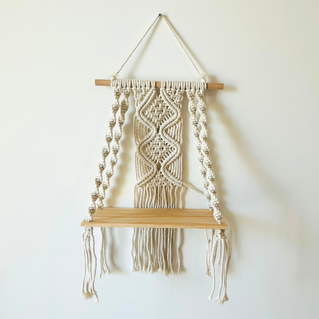 Étagère murale en macramé avec étagère en bois style bohème - Sira