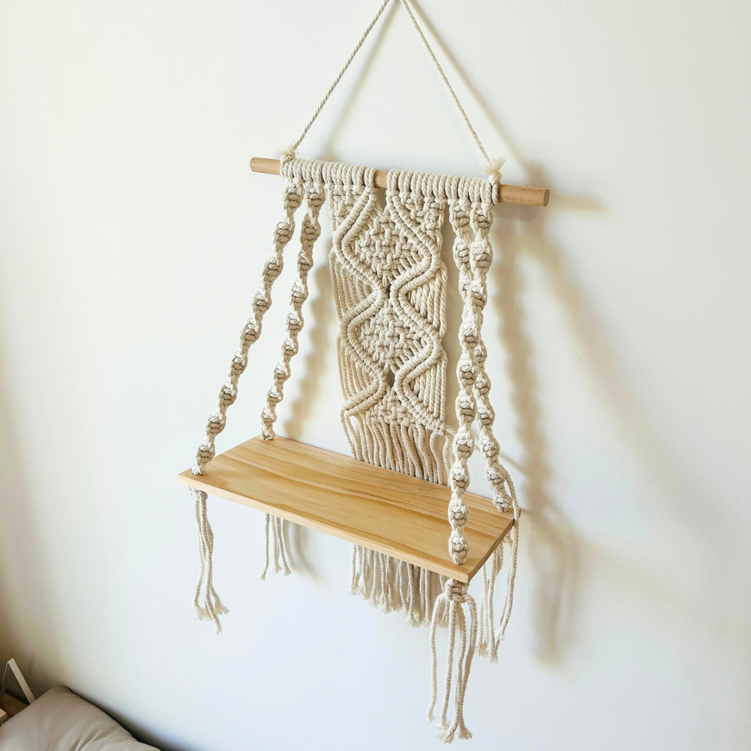 Étagère murale en macramé avec étagère en bois style bohème - Sira