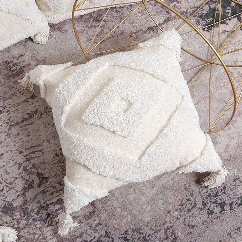 Housse de coussin tuftée à pompon style boho / bohème - Kima