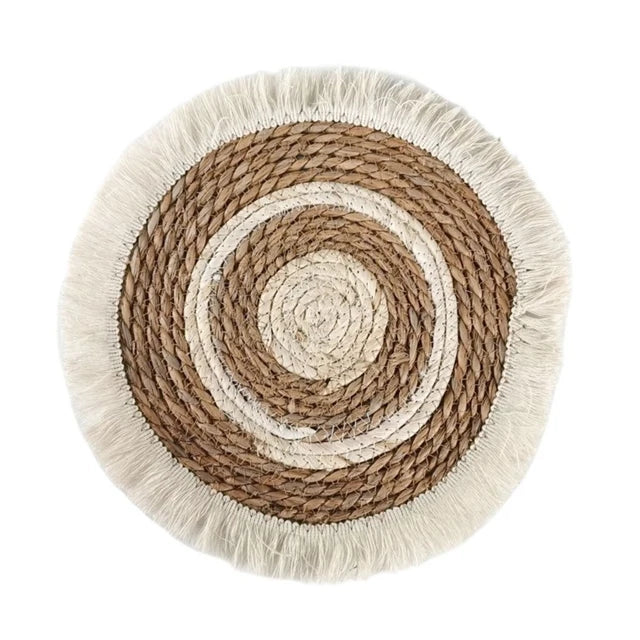4 Sets de table ronds tissés en paille et en macramé style bohème - Pyla