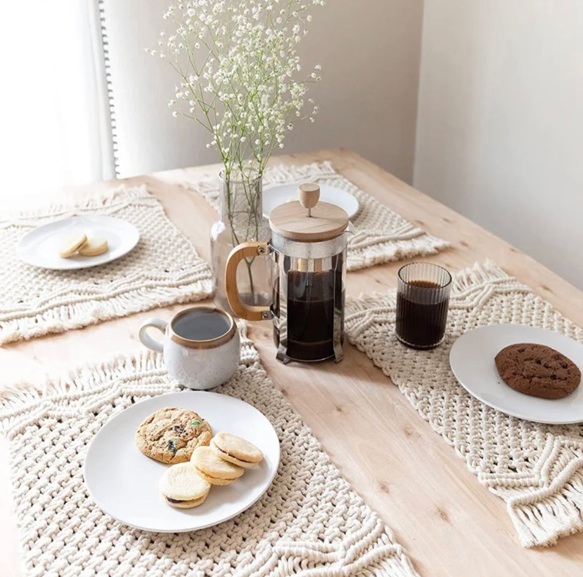 Lot de 4 sets de table en macramé tissé à la main style bohème - Sila
