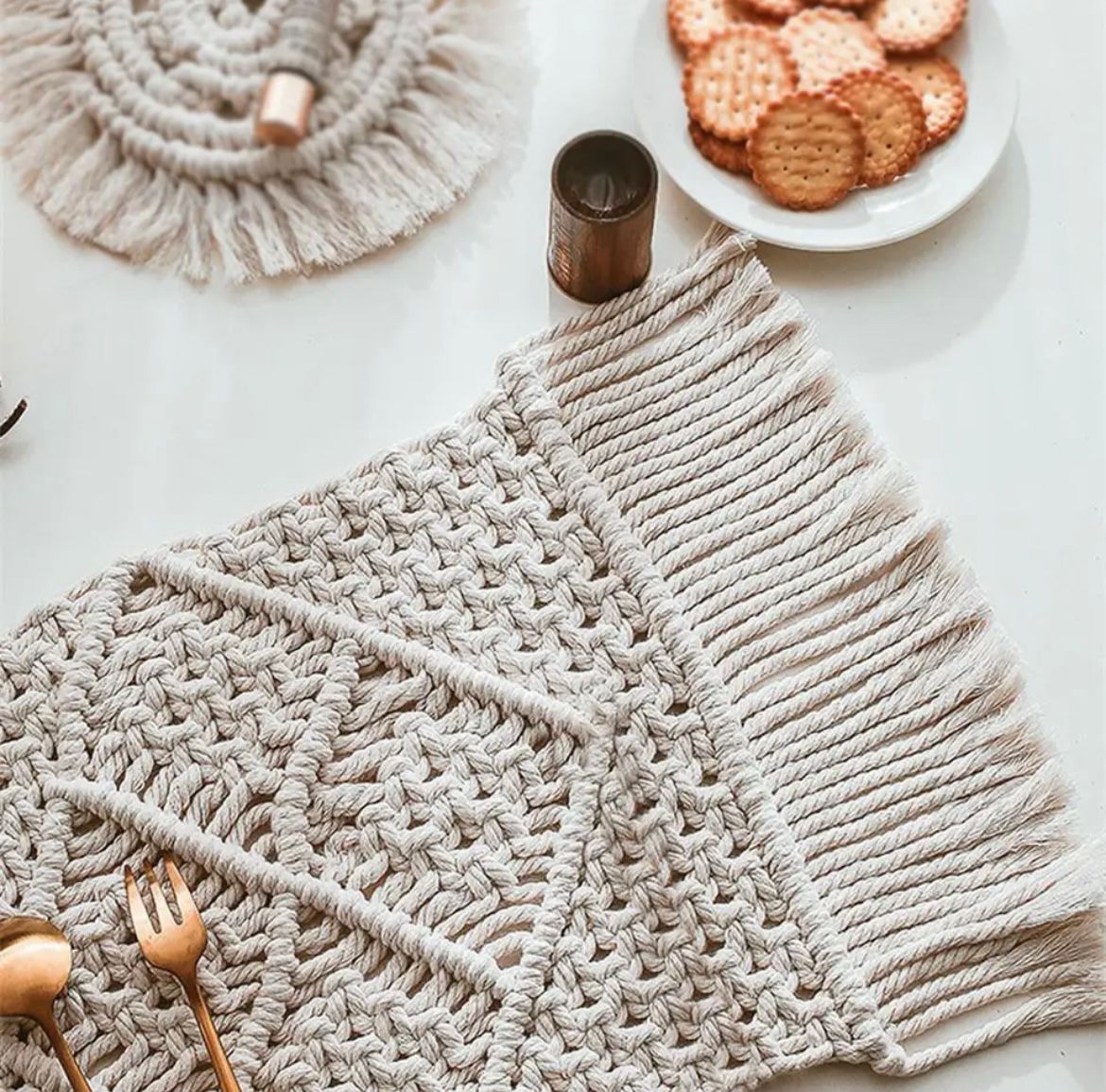Lot de 4 sets de table en macramé tissé à la main style bohème - Sila