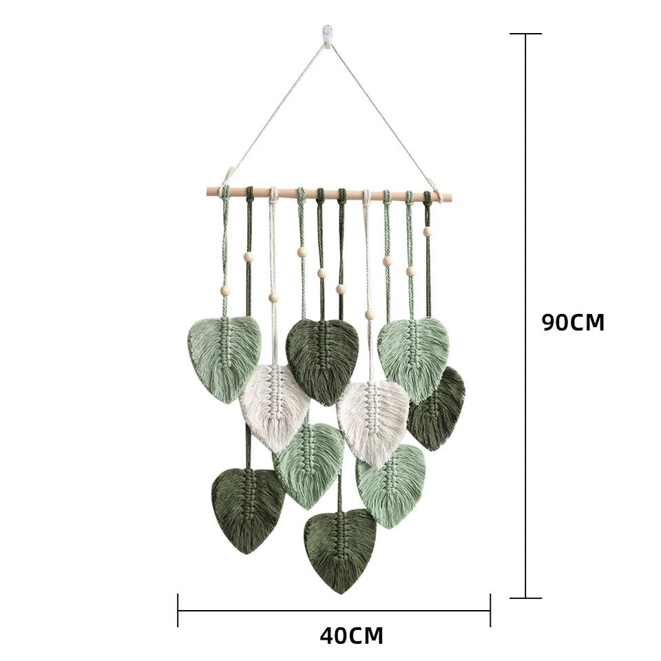 Colgante de pared de macramé con hojas verdes - Hannah