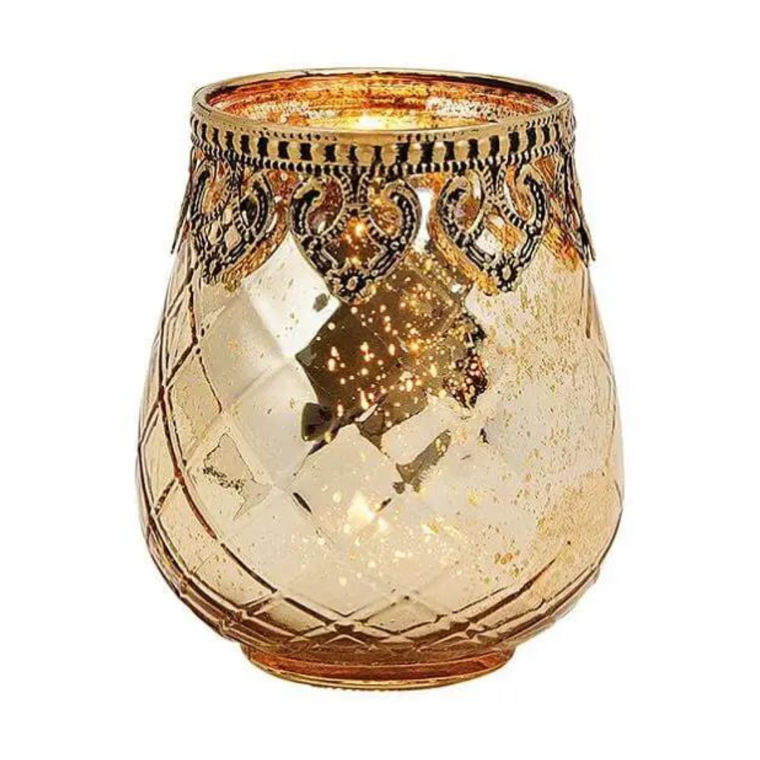 Photophore en verre et en métal doré style marocain - Racco