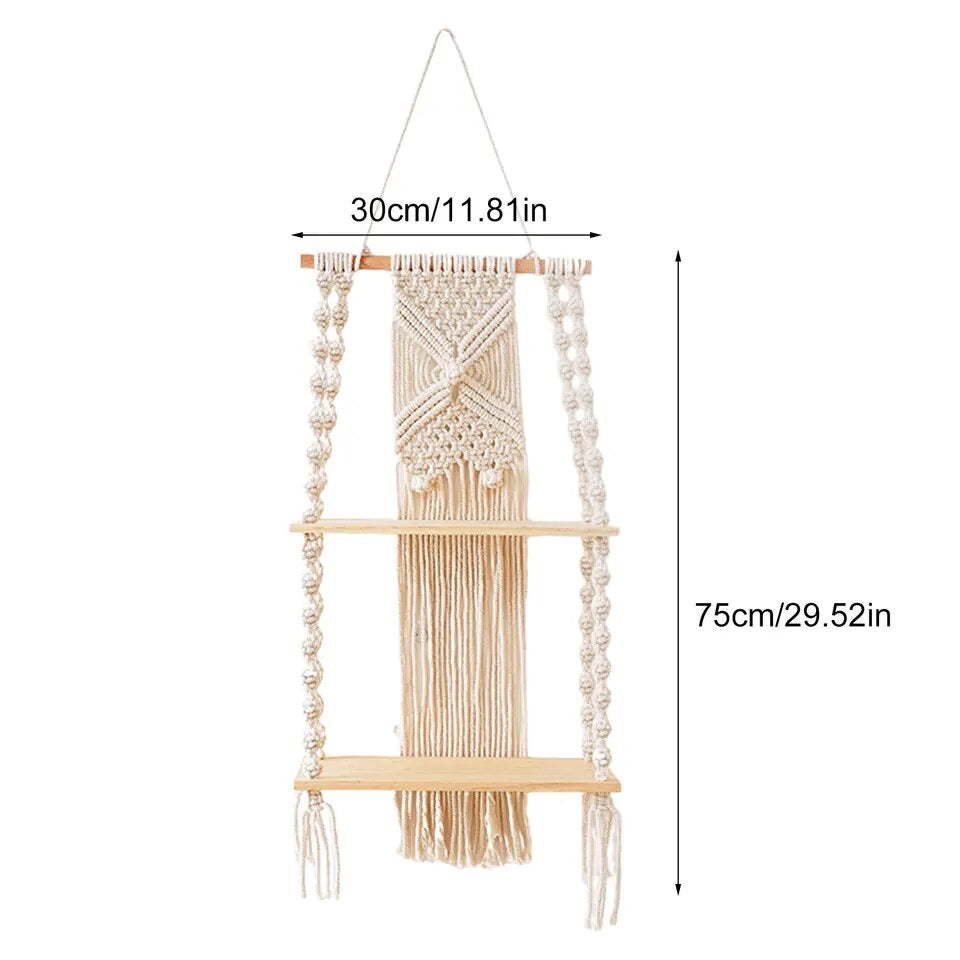 Double étagère murale en macramé style bohème - Siro
