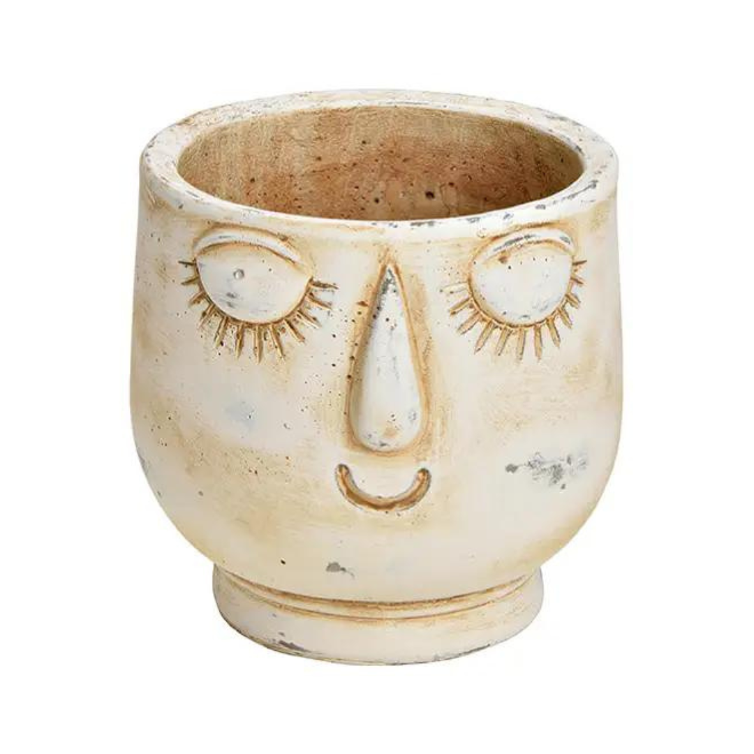 Cache-pot visage en ciment style bohème - Elsa