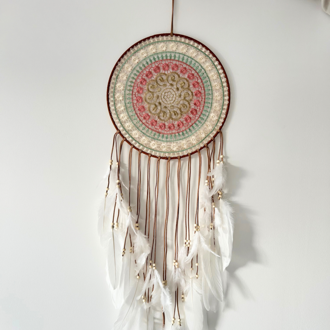 Attrape-rêve rond à plumes style bohème - Akila