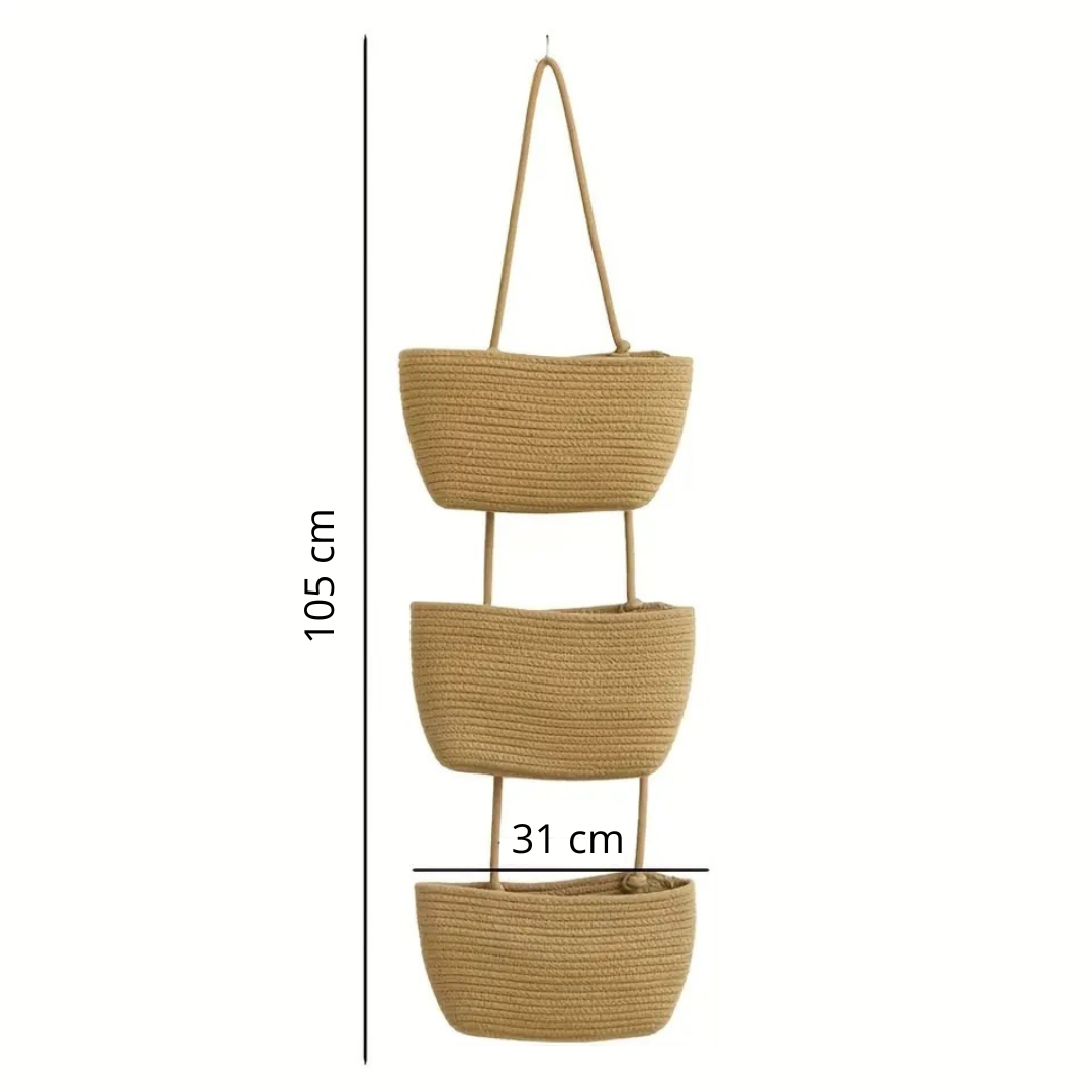 Lot de 3 paniers suspendu tissés en corde de coton style bohème - Boma