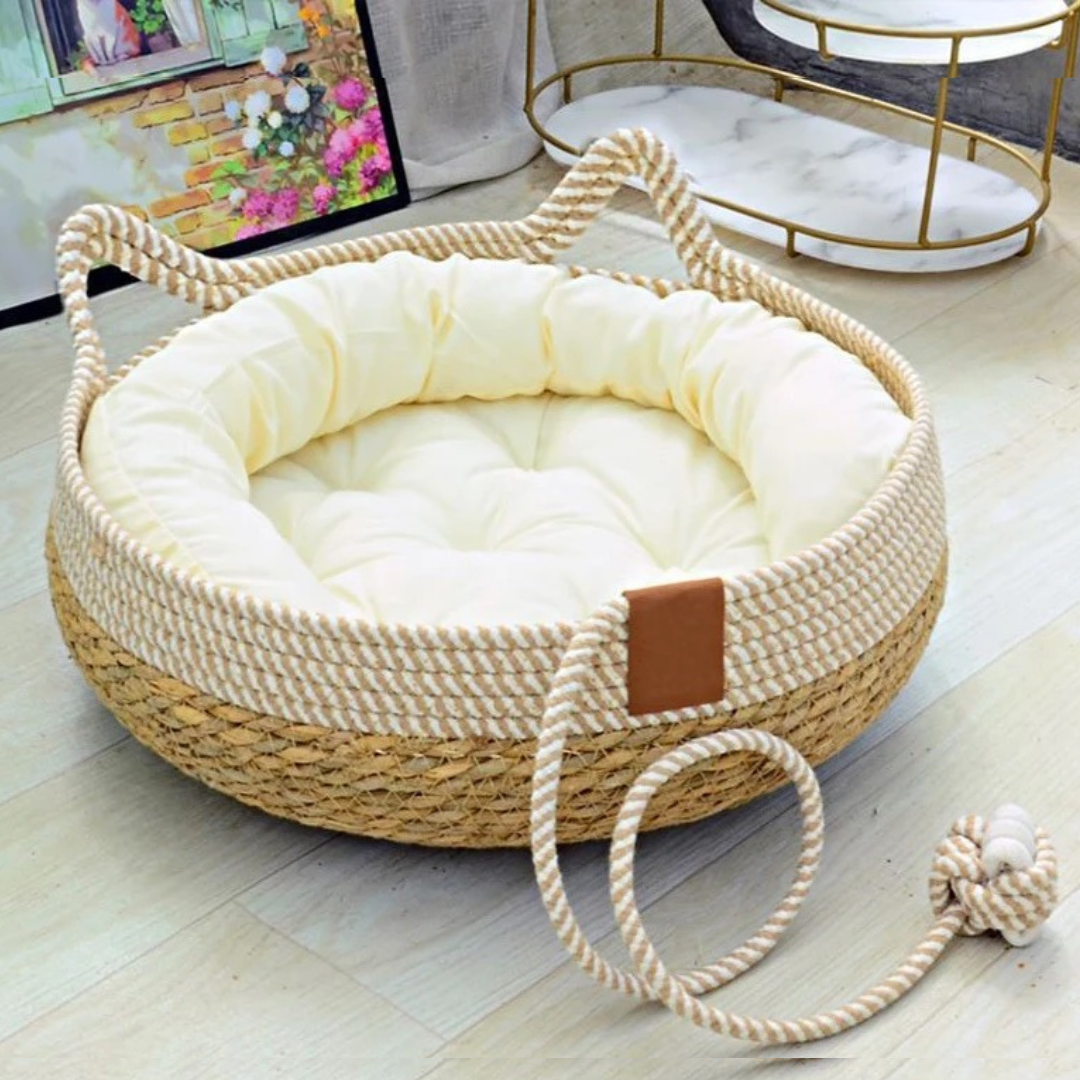 Panier pour chat adulte en rotin tissé style bohème - Miaous