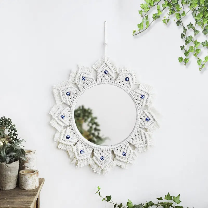 Miroir rond en macramé matiasma style bohème - Latis