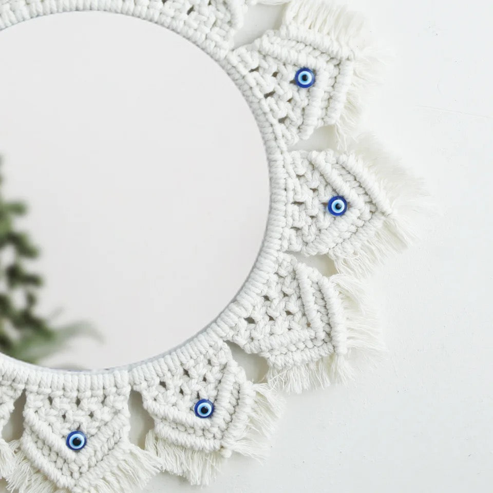Miroir rond en macramé matiasma style bohème - Latis