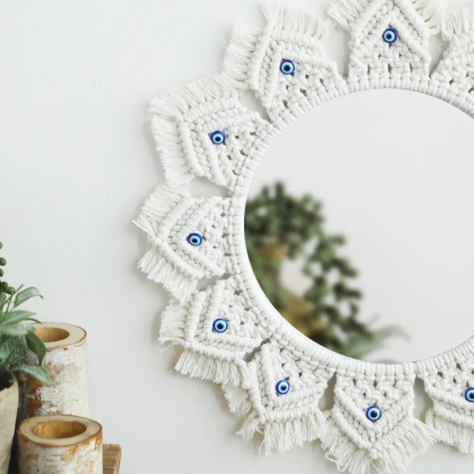 Miroir rond en macramé matiasma style bohème - Latis