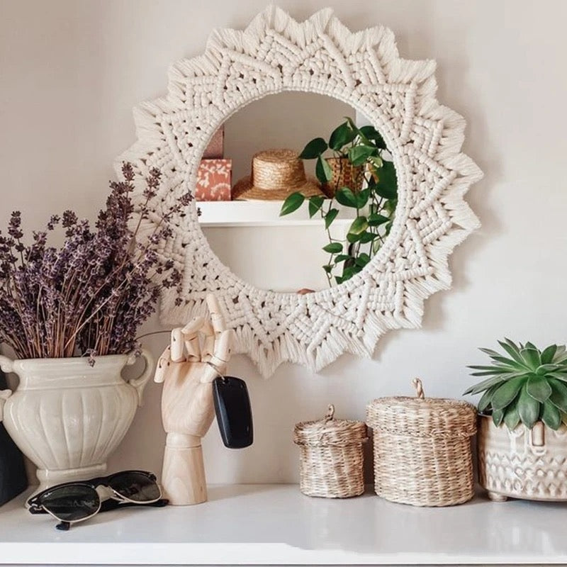 Miroir rond en macramé style boho / bohème - Neto