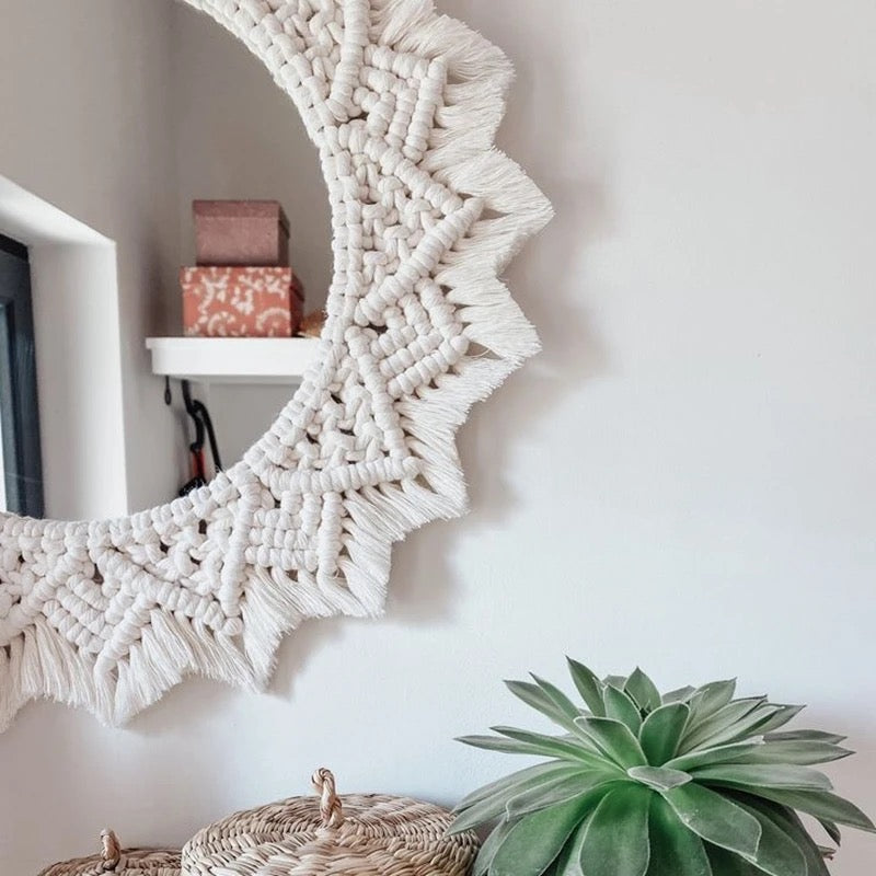 Miroir rond en macramé style boho / bohème - Neto
