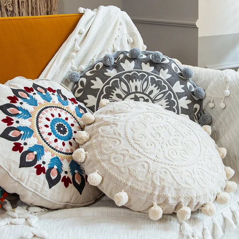 Housse de coussin rond ethnique marocain style bohème - Kalo