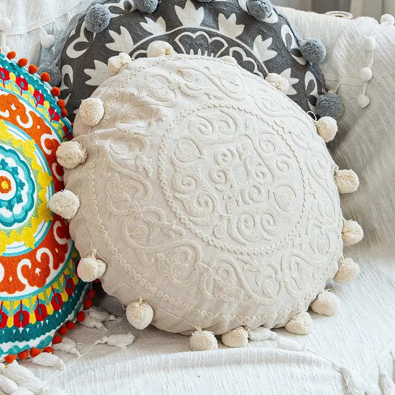 Housse de coussin rond ethnique marocain style bohème - Kalo