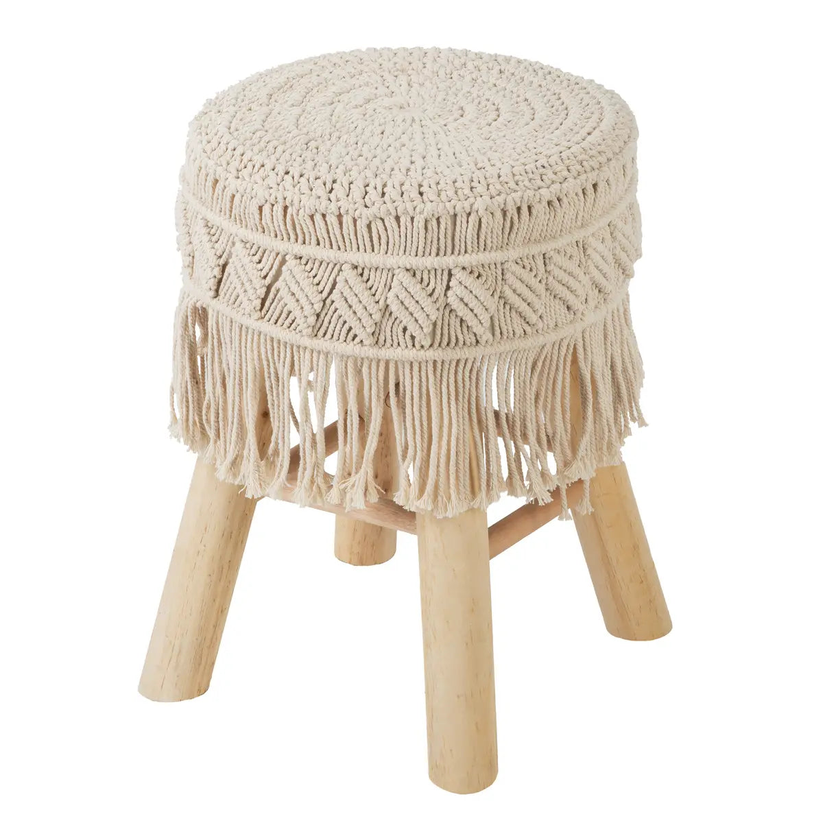 Tabouret rond en macramé style bohème - Suni