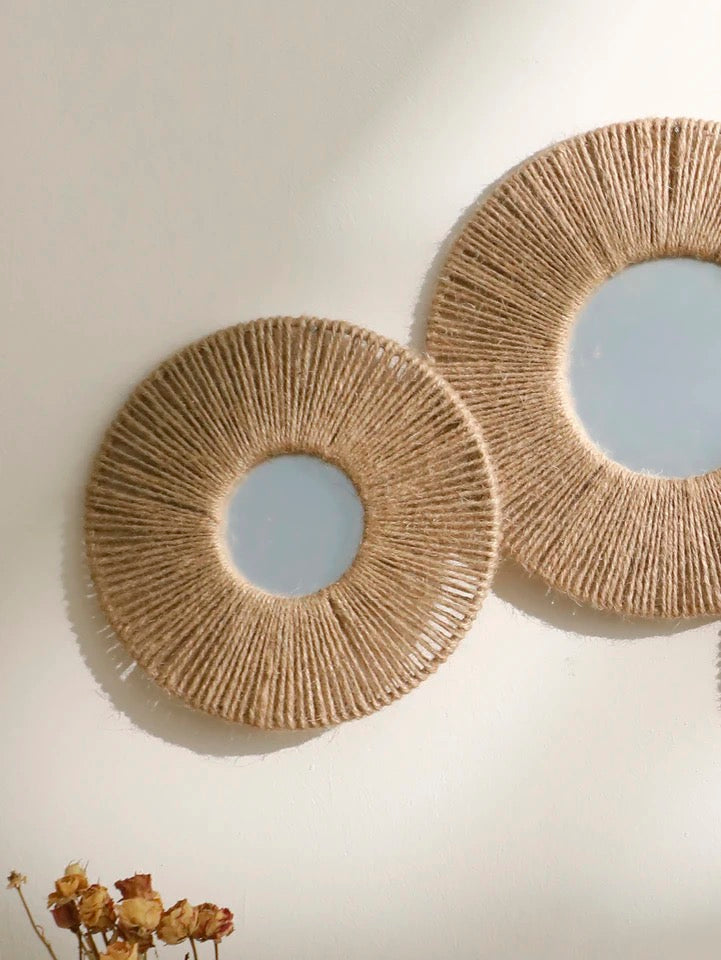 Lot de 4 miroirs ronds tissés style bohème - Liga