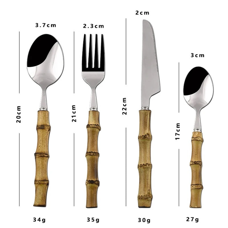 Set de couverts 24 pièces avec manche en bambou style bohème - Pyla