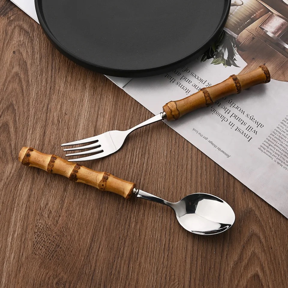 Set de couverts 24 pièces avec manche en bambou style bohème - Pyla