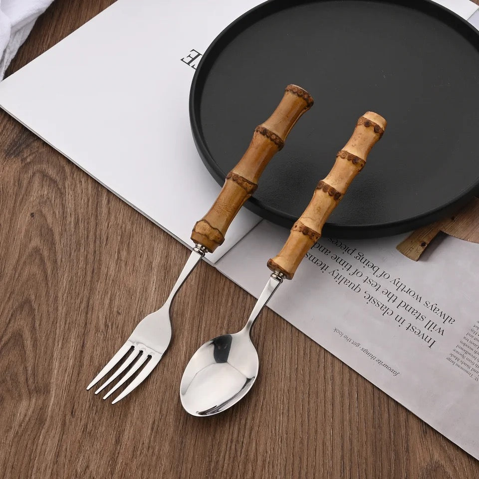 Set de couverts 24 pièces avec manche en bambou style bohème - Pyla