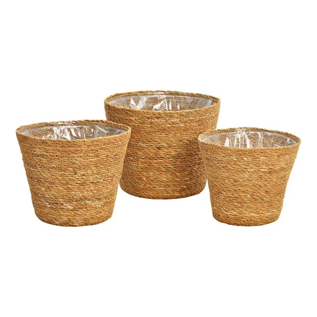 Set de 3 pots de fleurs en jonc de mer style bohème - Prio