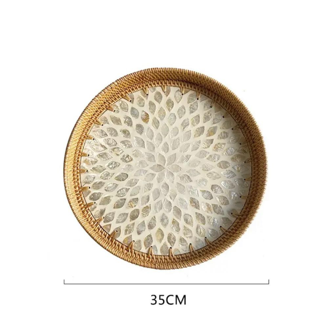 Plateau de table en rotin tissé style bohème - Karwan