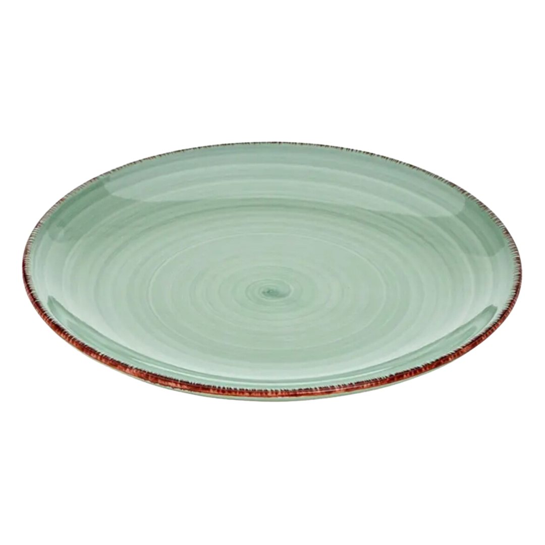 Lot de 4 grandes assiettes en faïence verte style bohème - Lema