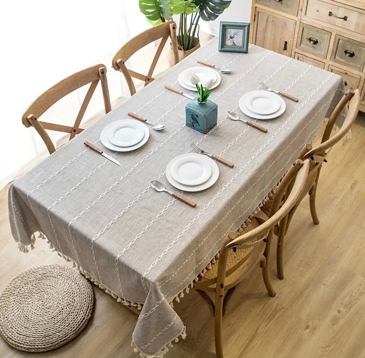 Nappe rectangulaire en coton et en lin style bohème - Nebi