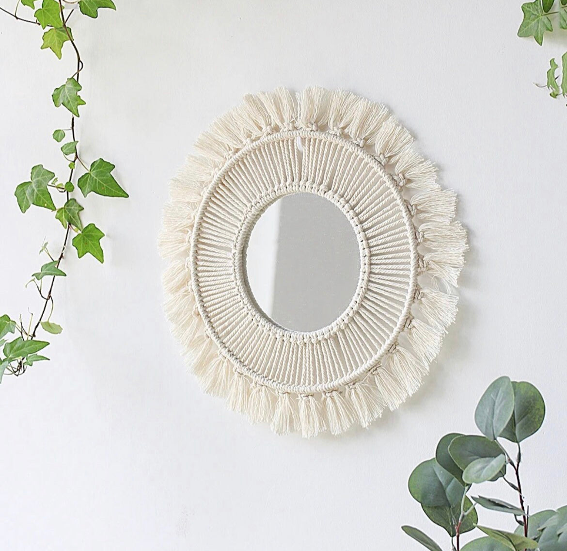 Tenture murale miroir en macramé style bohème - Lili