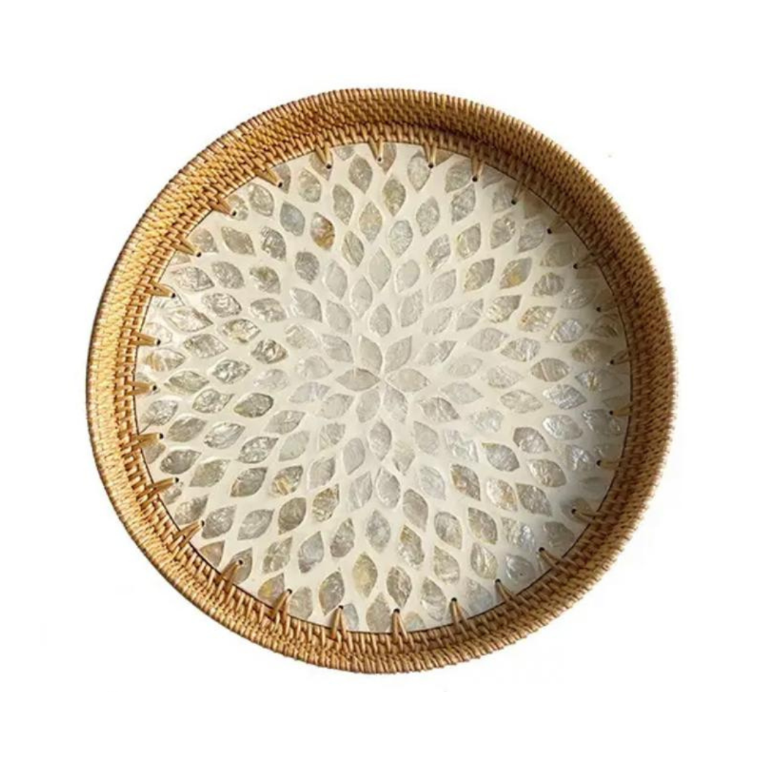 Plateau de table en rotin tissé style bohème - Karwan